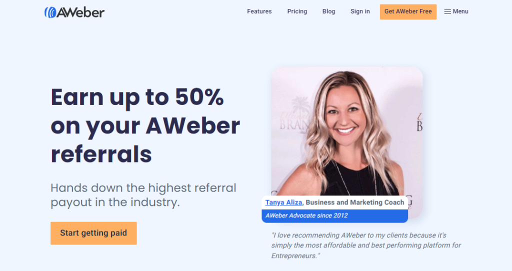 50% commission on Aweber referral program